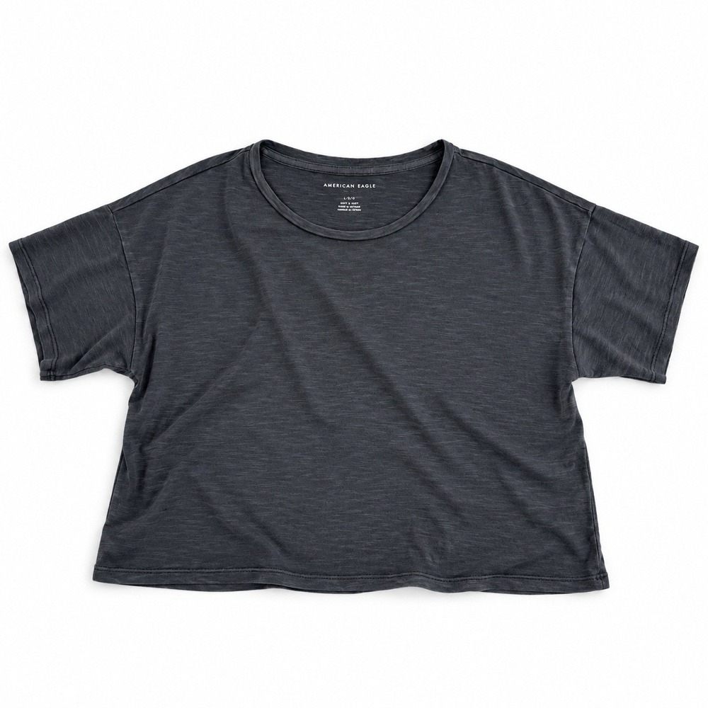 American Eagle Womens Small Gray Cropped Boxy T Shirt Short Sleeve Soft & Sexy